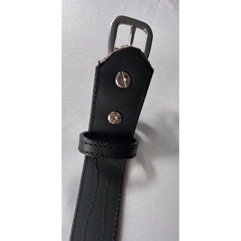 Bullhide Thick Sturdy Mens Black Leather Belt Size 48 Silver Buckle Made in USA - Picture 7 of 9